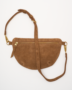 teddy bag, crossbody bag, saddle bag, brown suede bag