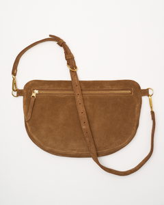 teddy bag, crossbody bag, saddle bag, brown suede bag